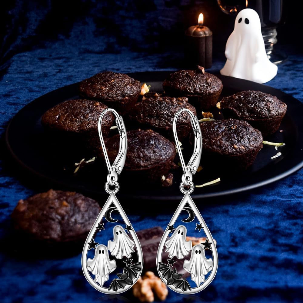 925 Sterling Silver Ghost Earrings for Women Halloween Bat Earrings Jewelry Gifts for Women - Image 9