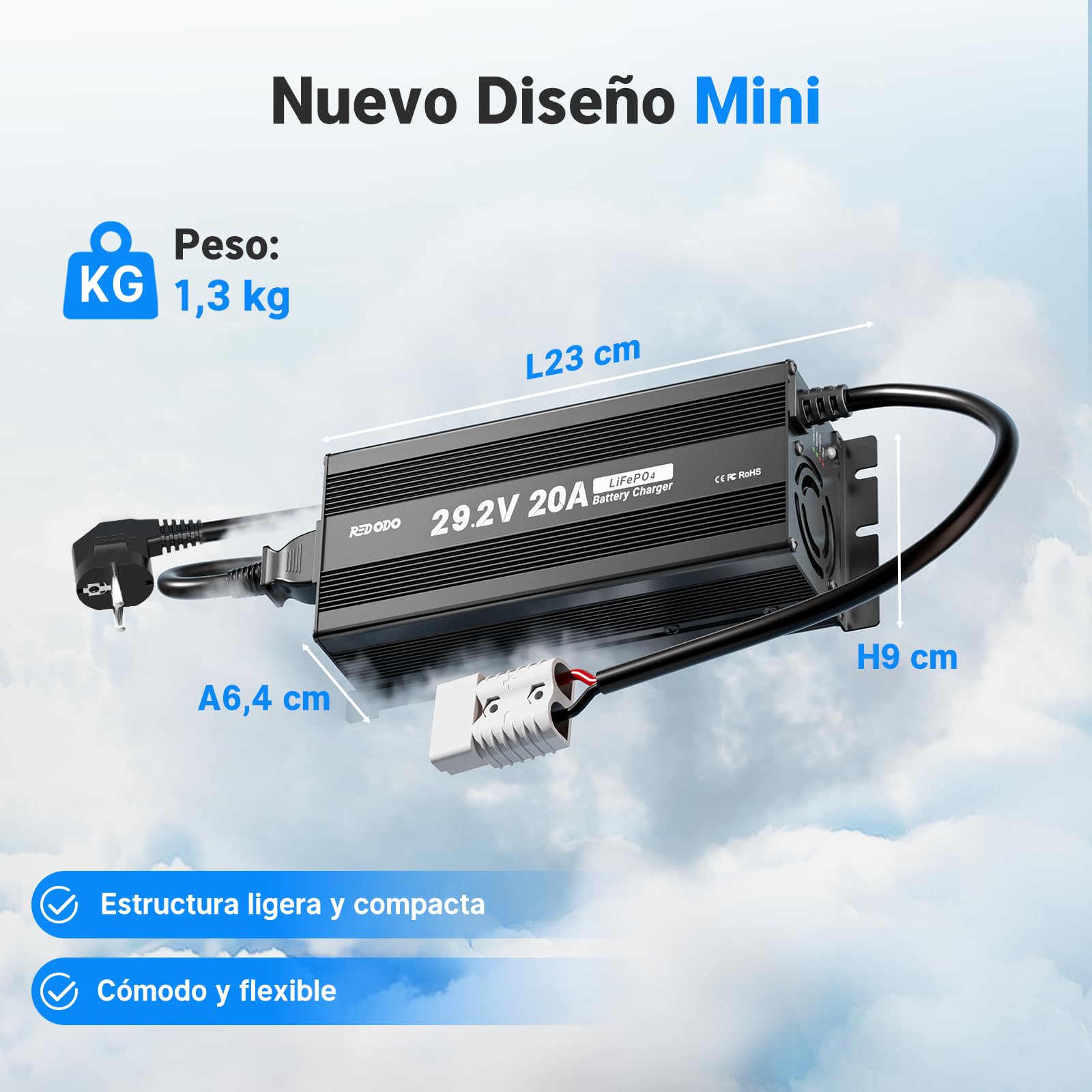 Redodo Cargador LiFePO4 29.2V 20A (24V20A)
