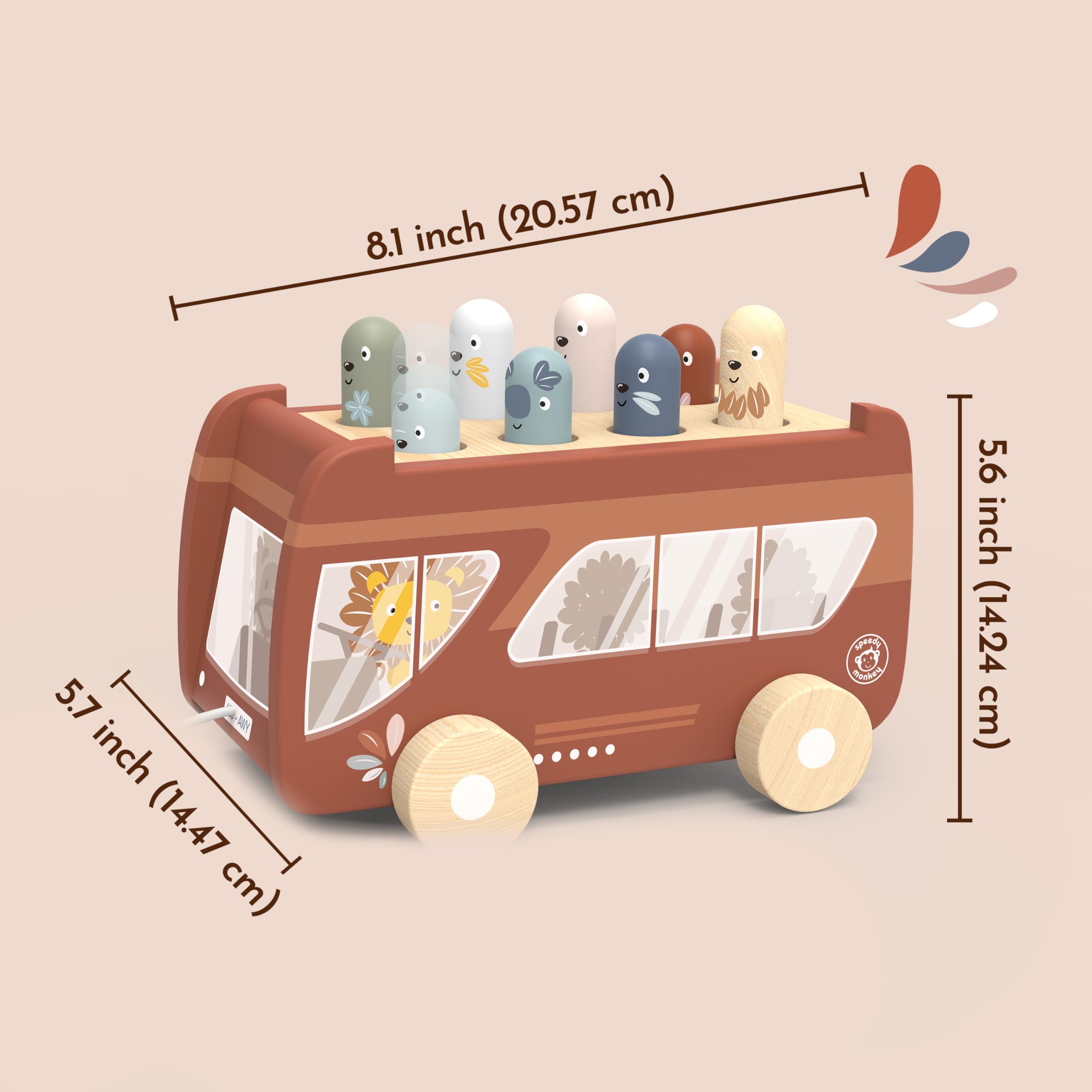 Speedy Monkey SP1017 Banc de Bus martelé, Jouet en Bois pour Enfants, Multicolore, 20,7 x 14 x 14,6 cm