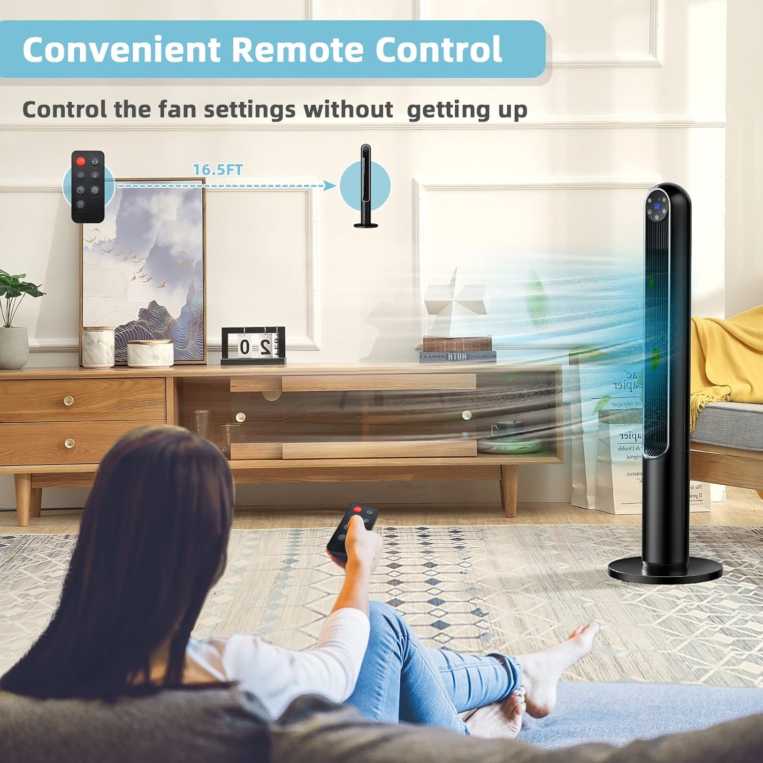 GORELAX Tower Fan with Remote, Portable Oscillating Fan w/8 Speeds & 3 Modes, 12H Timer, LED Display, 42” Tall Quiet Standing Floor Fan, ventilateur tour Bladeless Fans for Bedroom Home Office (Black)