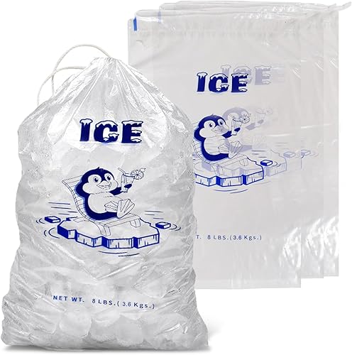 PackageZoom Bolsas de hielo de 11 x 18 de 8 libras con cierre de cordón duradero, paquete de 100 bolsas de almacenamiento de hielo para barbacoas,
