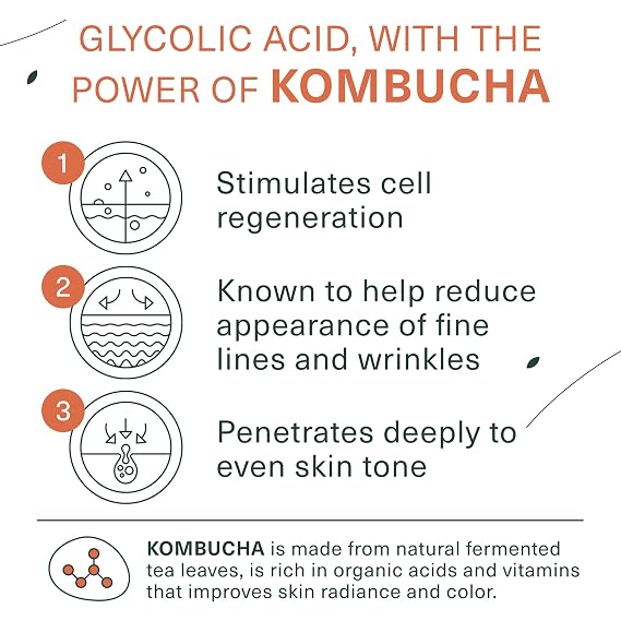 Botanic Tree Kombucha & Glycolic Acid Exfoliating Face Wash for Aging Skin - Face Cleanser for Women - Kombucha Lipofilling Effects and Skin Healthy Probiotics and Antioxidants