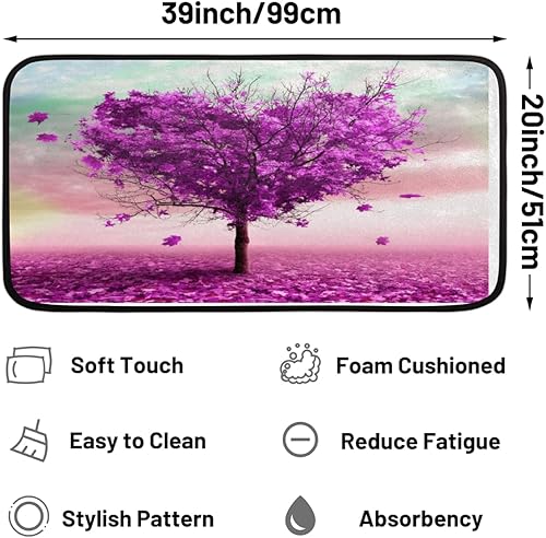 Miniatura 2 de Purple Maple Tree Kitchen Rugs and Mats, Non Skid Absorbent Resist Dirt Kitchen Mat Runner Comfort Standing Floor Mat 39"x20" for Kitchen Bathroom