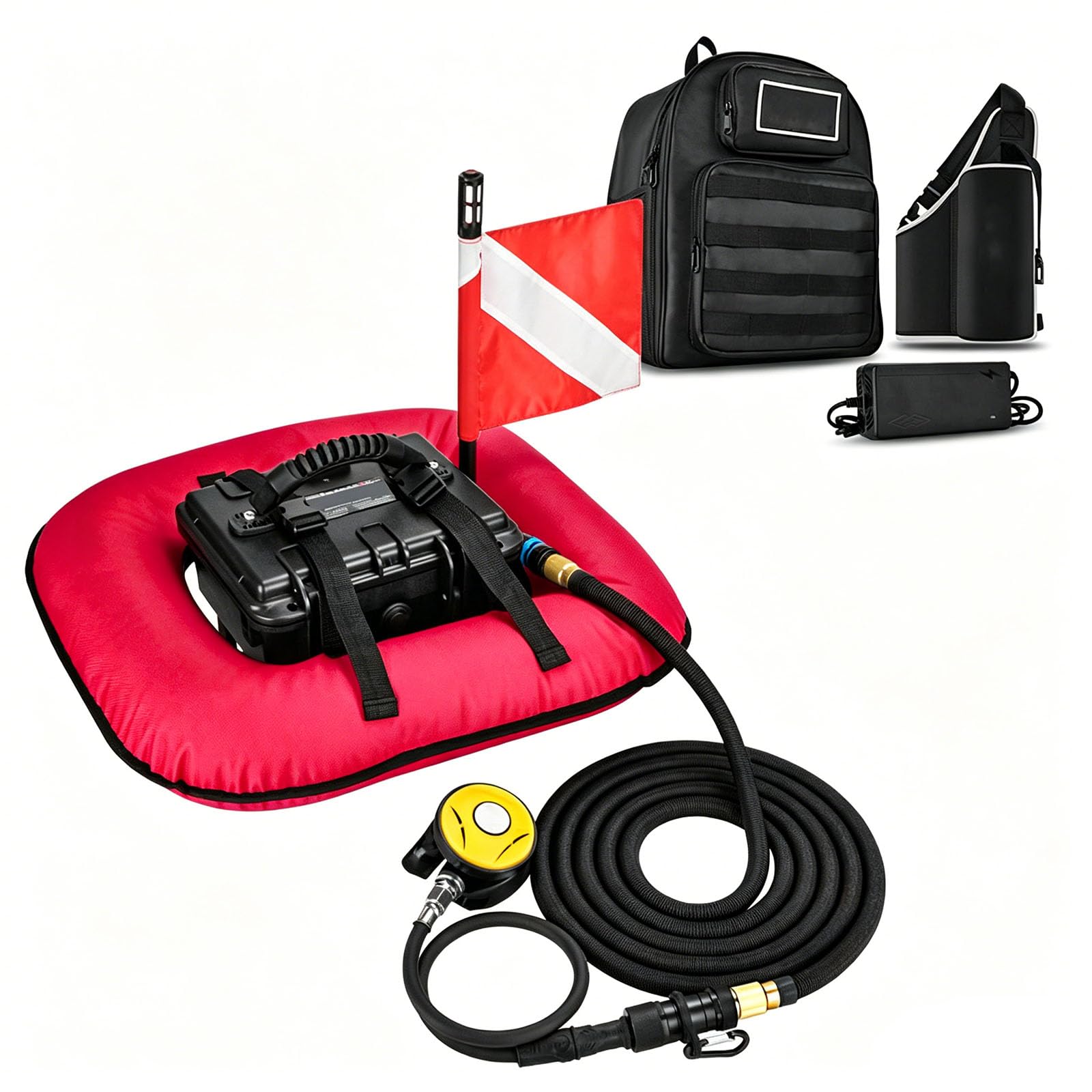 Enpvneer Scuba Diving System, Electric Diving Respirator, Rechargeable Tankless Dive System, with 29.5 ft Breathing Hose, 60-70 Min Usage Time, for Snorkeling, Underwater Breathing(Color:Red)