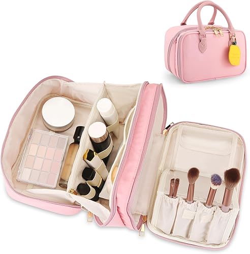 Bolsa de maquillaje de viaje para mujer, bolsa de gran capacidad, organizador portátil para cosméticos, impermeable, de gran apertura, bolsa de