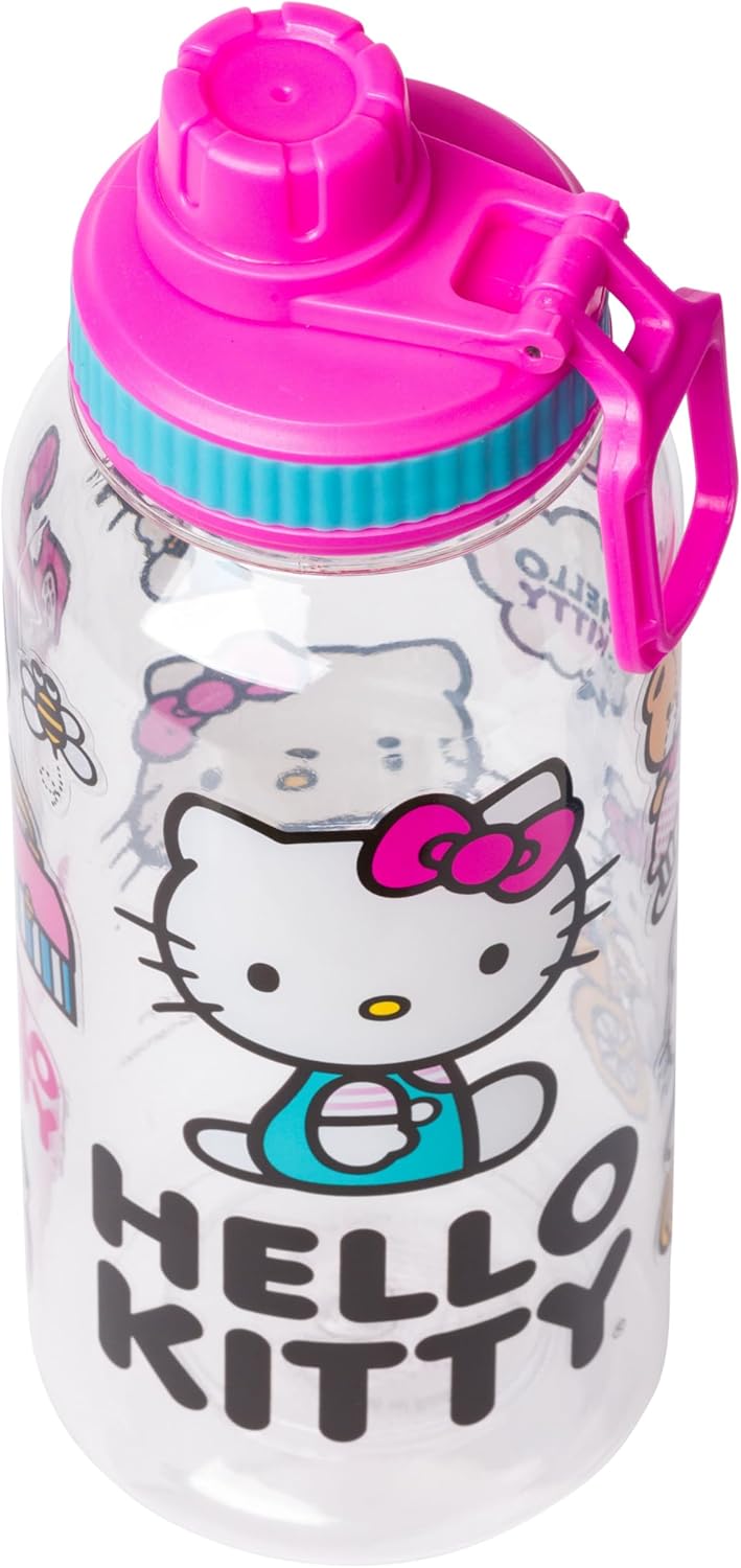 Silver Buffalo Sanrio Hello Kitty Twist Spout Plastic Bottle with Sticker Set, 32 Ounce - Image 8
