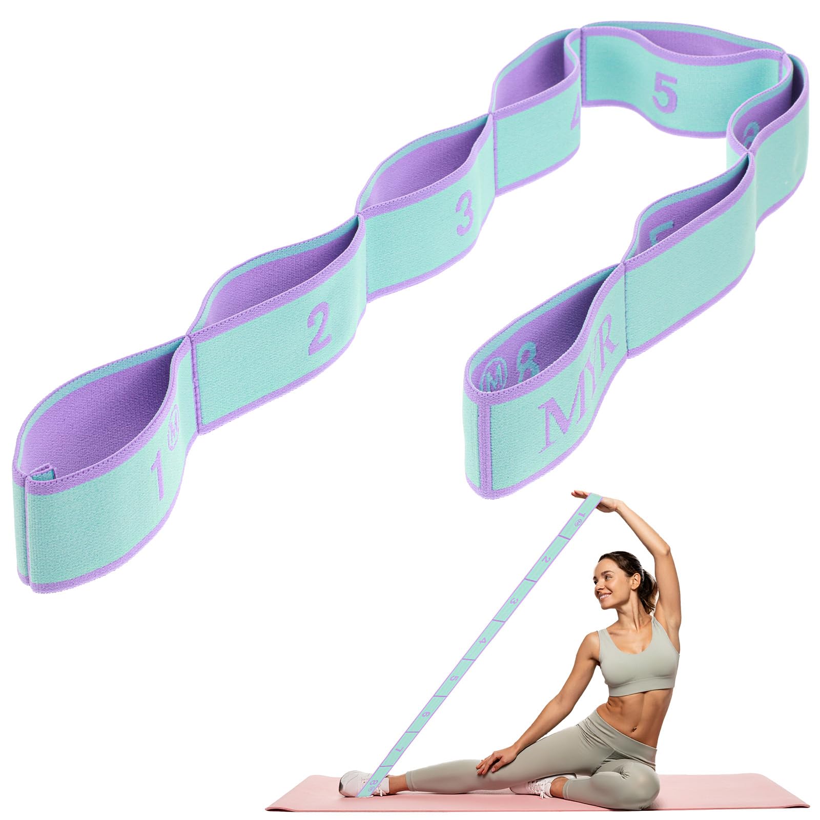 Sangle D’étirement Yoga élastique Avec 8 Boucles – Nylon Résistant, âme Latex, 88 Cm, Antidérapant, Pour Pilates, Danse, Gymnastique