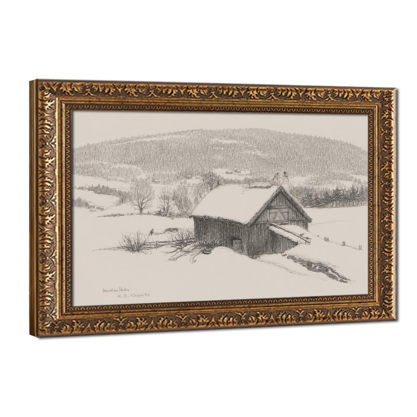AYINUER Snowy Barn Serenity Canvas Poster for Office Decor Gift