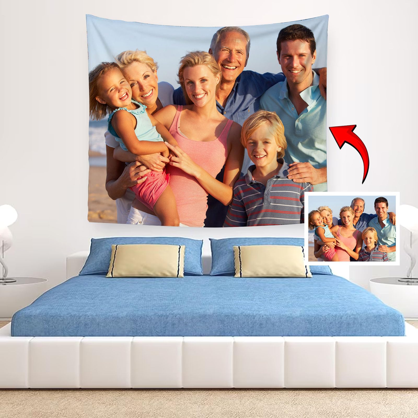 SHROUDEX Tapisserie Murale Personnalisée Avec Votre Photo - Grande Taille Pour Chambre, Salon Et Décoration Intérieure