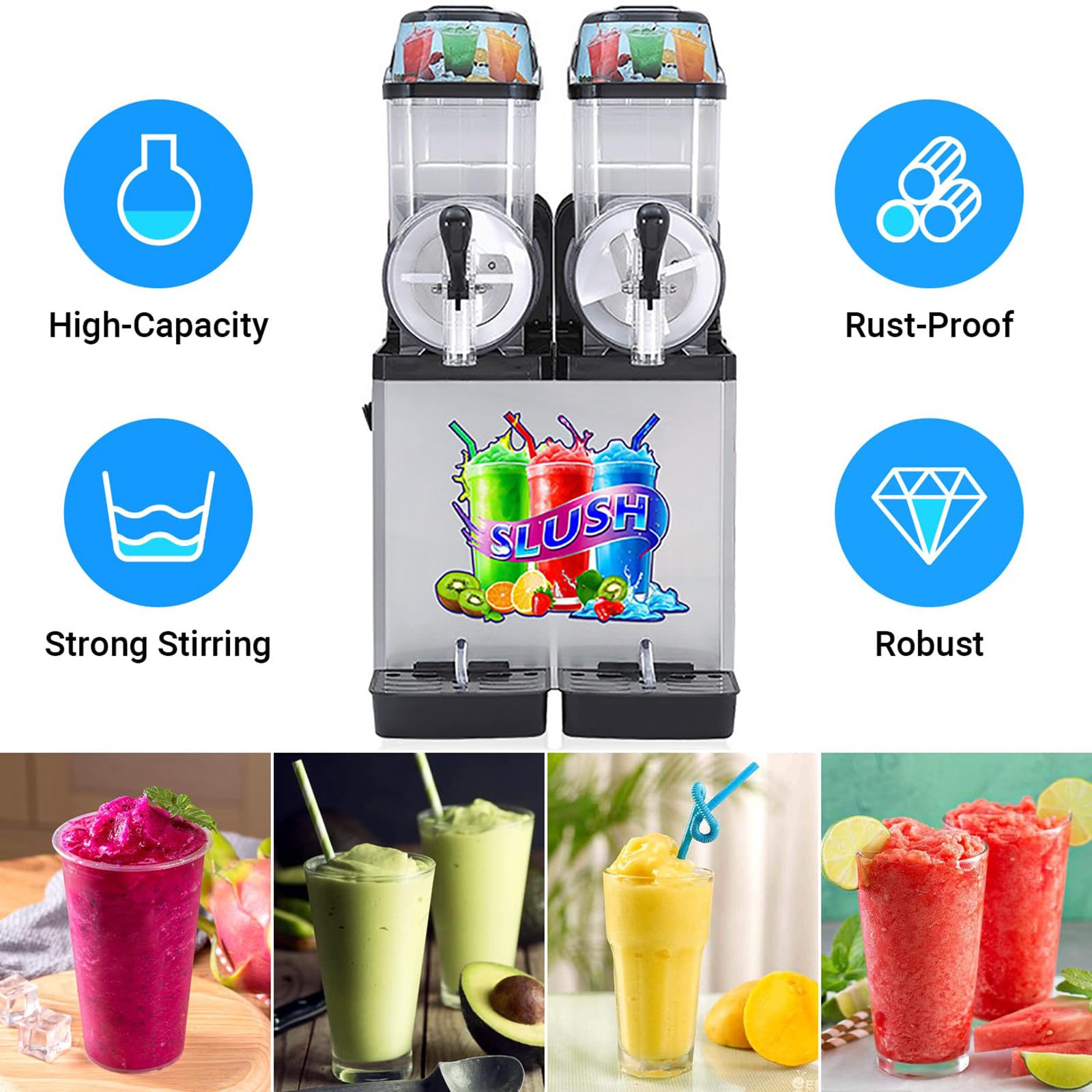 MáQuina de Granizados Profesional de 12 L para el Hogar, Sin Hielo, Autolimpiable, para Batidos, CóCteles, FrappéS y MáS,Single Cylinder