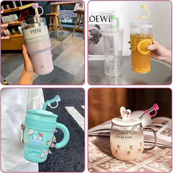 9 Pcs Straw Accessories for Stanley Cup 10mm 9 Colors Silicone cover caps in flower shape reusable protection against dust and dirt for 30 and 40 oz tumblers