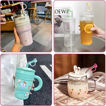9 Pcs Straw Accessories for Stanley Cup 10mm 9 Colors Silicone cover caps in flower shape reusable protection against dust and dirt for 30 and 40 oz tumblers