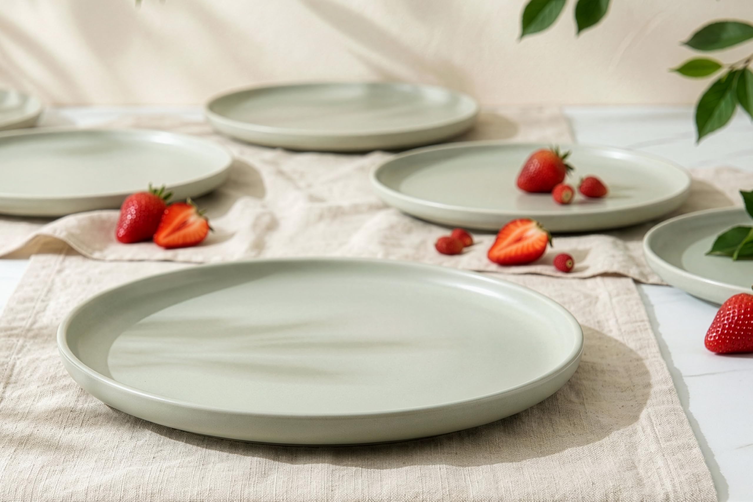 Konsimo. Speiseteller Set für 6 Personen - VICTO Tellerset aus Keramik - Teller Set 6er - Spülmaschinen - Mikrowellengeeignet - Moderne Großer Essteller - 27 cm - Beige - Grün Matt