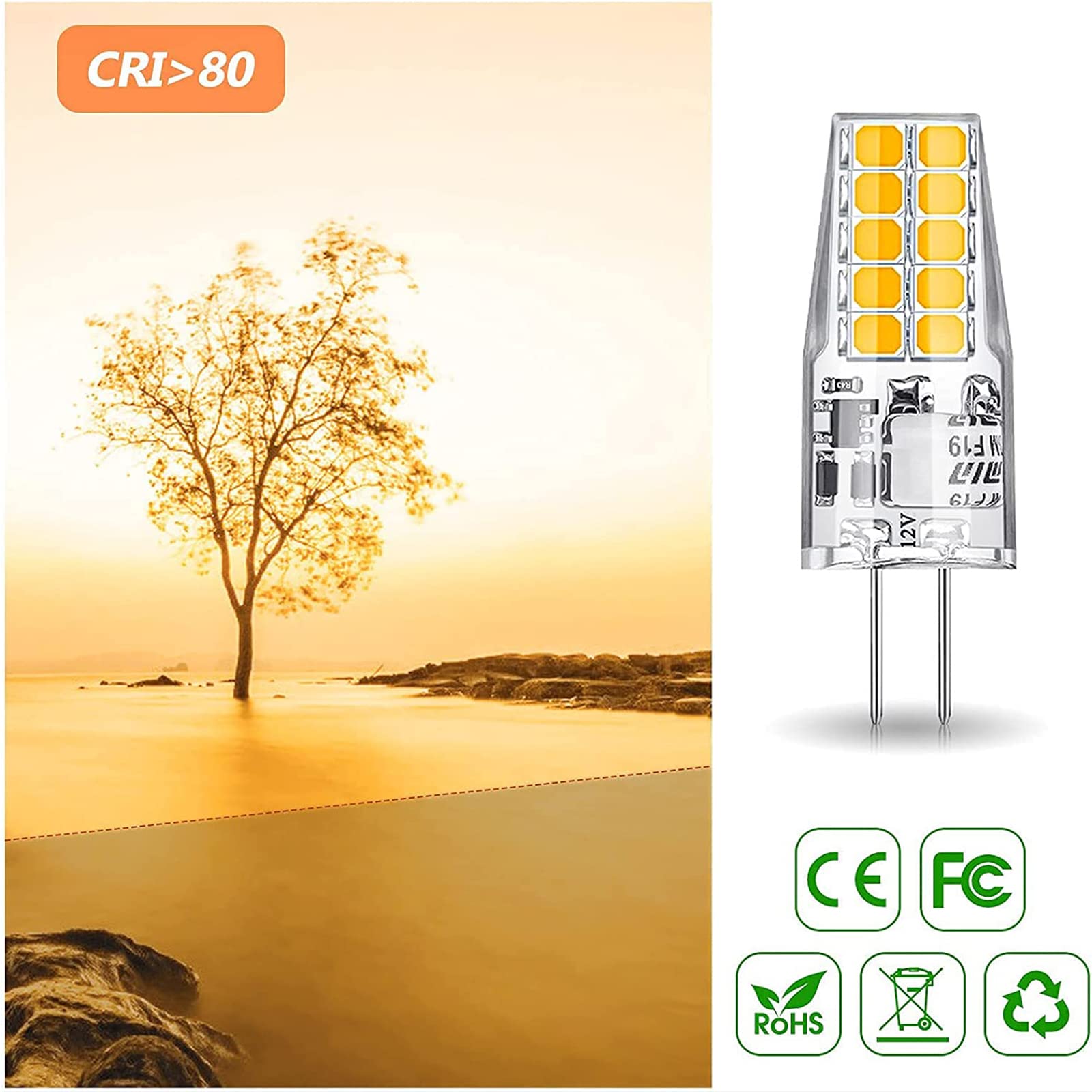 G4 LED Lampen, 2W G4 LED Birnen, Warmweiß 3000K, Ersatz für 20W Halogenlampen, Kein Flackern Nicht Dimmbar 360° Lichtwinkel, 12V AC/DC, 30er Pack [Energieklasse E]