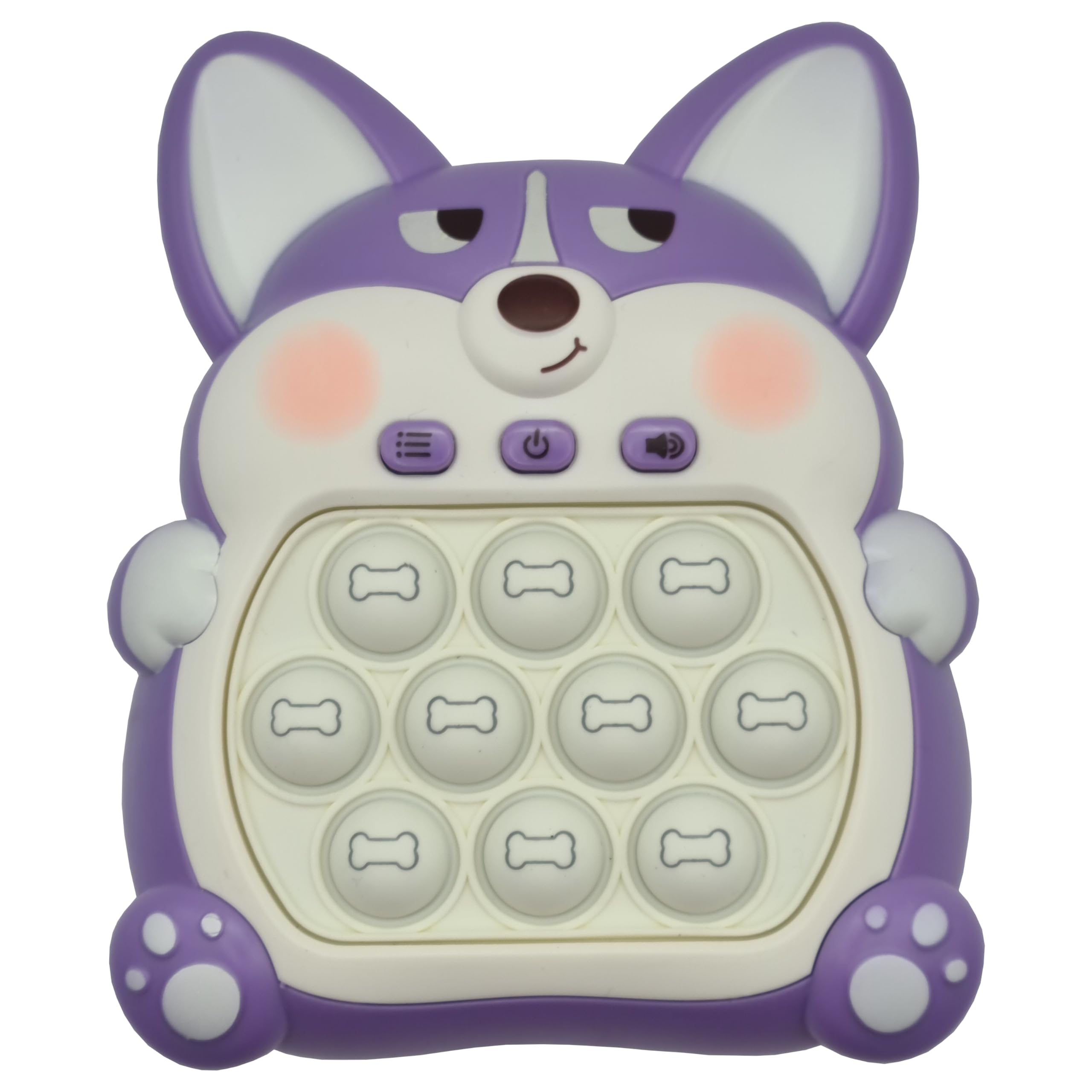 CAELLUMA - Pop It Electrónico Todas Las Edades + 3 Años - Consola de Burbujas con Múltiples Niveles y Juegos - Time Pop Antiestres con Múltiples Diseños - Maquina Pop It (Perro Morado)