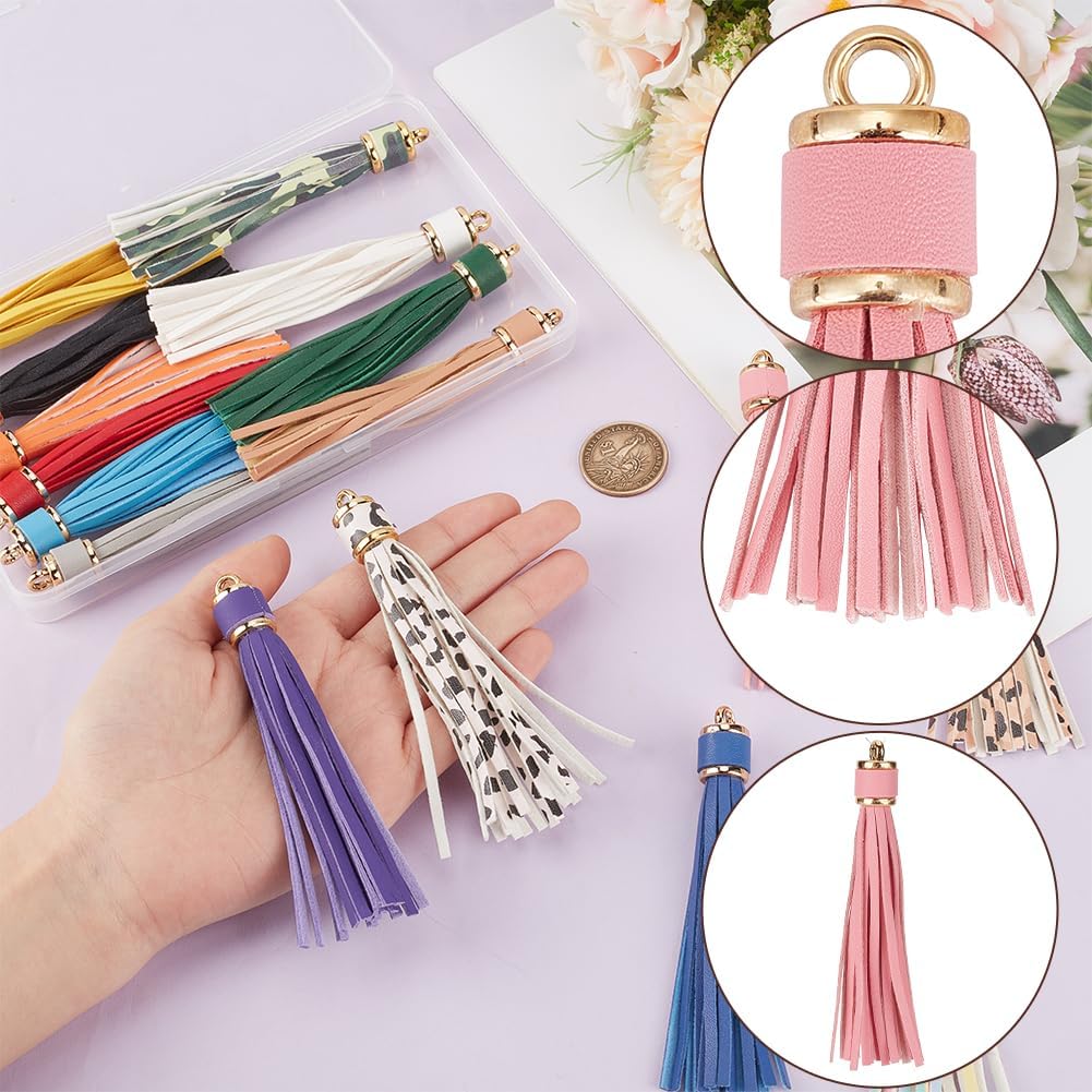 18PCS 4.33 Inch Multicolor Leather Tassel Bulk Keychain Handmade Soft PU Leather Tassel Pendant Handbag Charms Car Key Fob Holder for Bag Wallet Purse Decorations DIY Craft Making