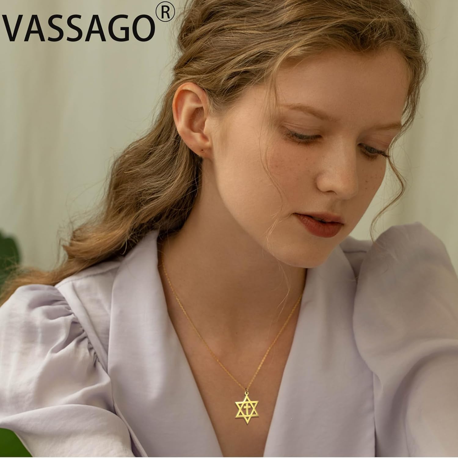 VASSAGO Star of David Necklace for Men Women Stainless Steel Hexagon Pendant with Cross Necklace Dainty Religious Jewish Jewelry - Image 2