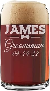 Personalized Beer Can Glasses - Groomsmen Wedding Party - Custom Engraved and Monogrammed