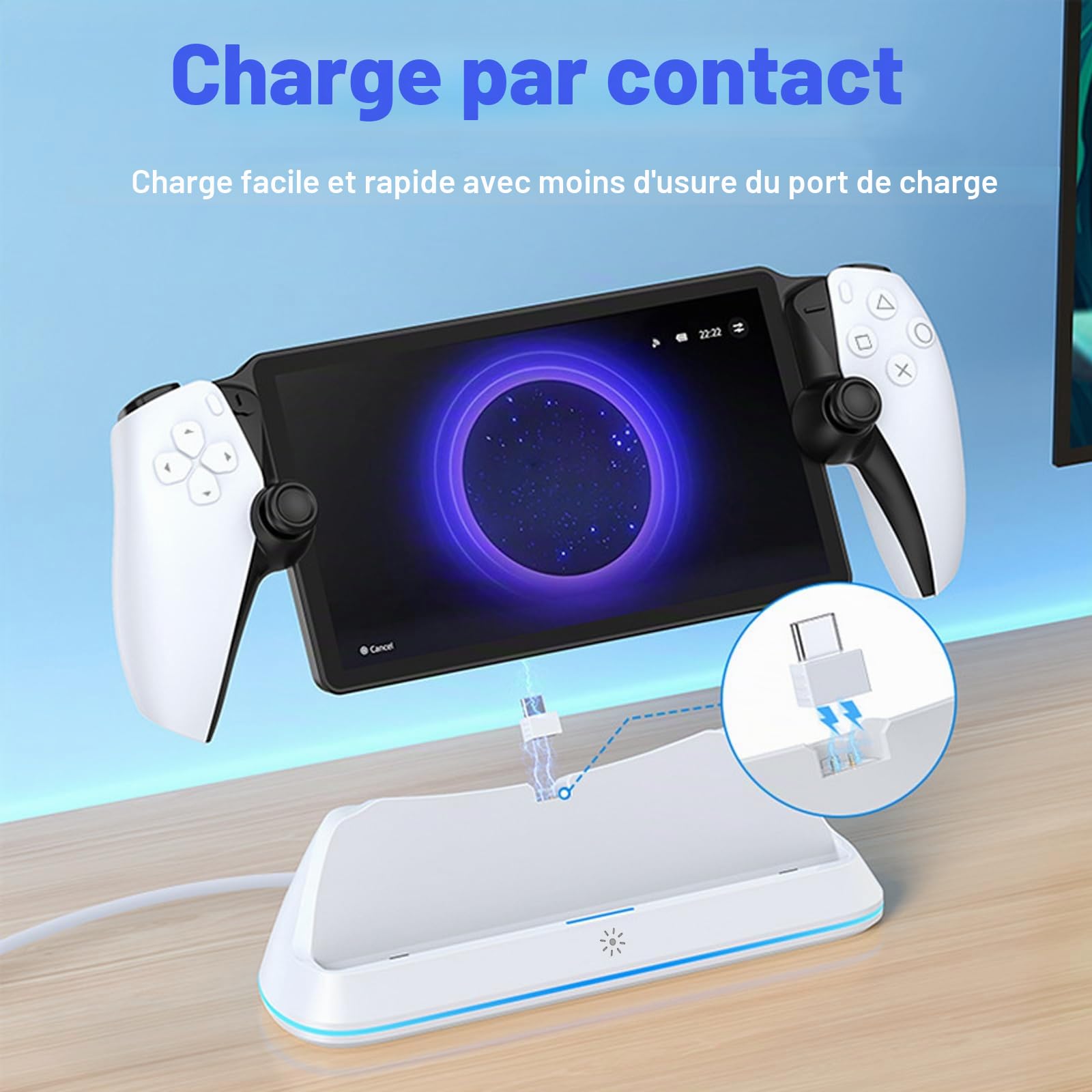 Station de Chargement pour PlayStation Portal, Support de Charge Portable avec Lumières RVB, Support de Chargement pour PS5 Portal Accessoires（Noir）