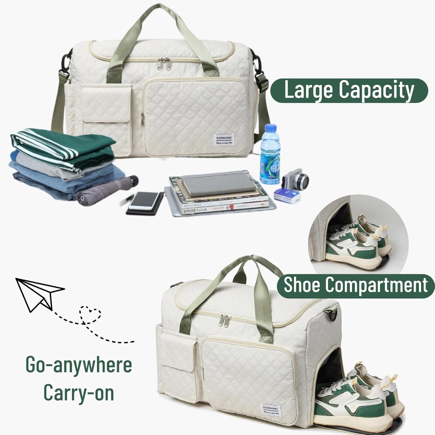 Gym Bag Travel Duffel Carry On Bag for Women & Men Sports Waterproof Lightweight with Shoe Compartment Wet Separation (Blue)
