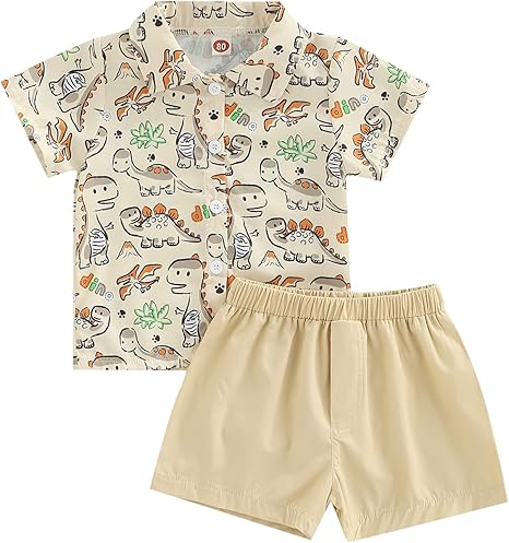 Txlixc Baby,Clothing,Baby Boys 0-24m,Outfits & Clothing Sets TxlixcToddler Baby Boy Dinosaur Short Sleeve Button Down Shirt Tops and Casual Shorts Outfit Cute Summer Boys Clothes Set
