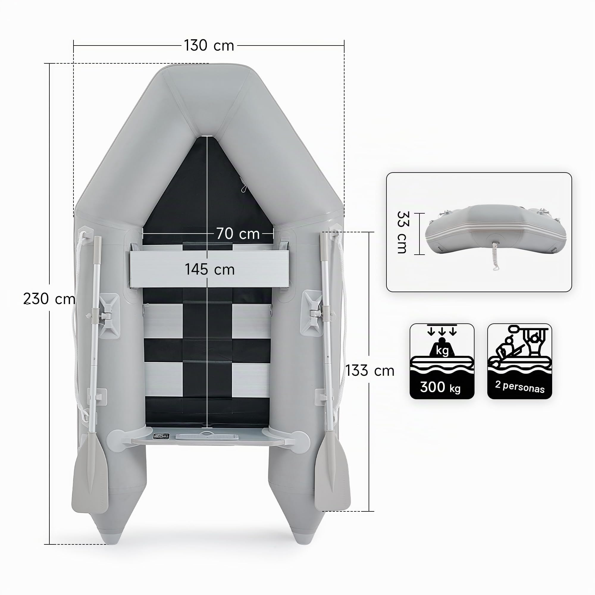 DARTMOOR Bote inflable para adultos 230 x 130 x 33 cm Balsa portátil para 2 personas capacidad 300 kg kayak barco PVC para derivas para náutica pesca juego