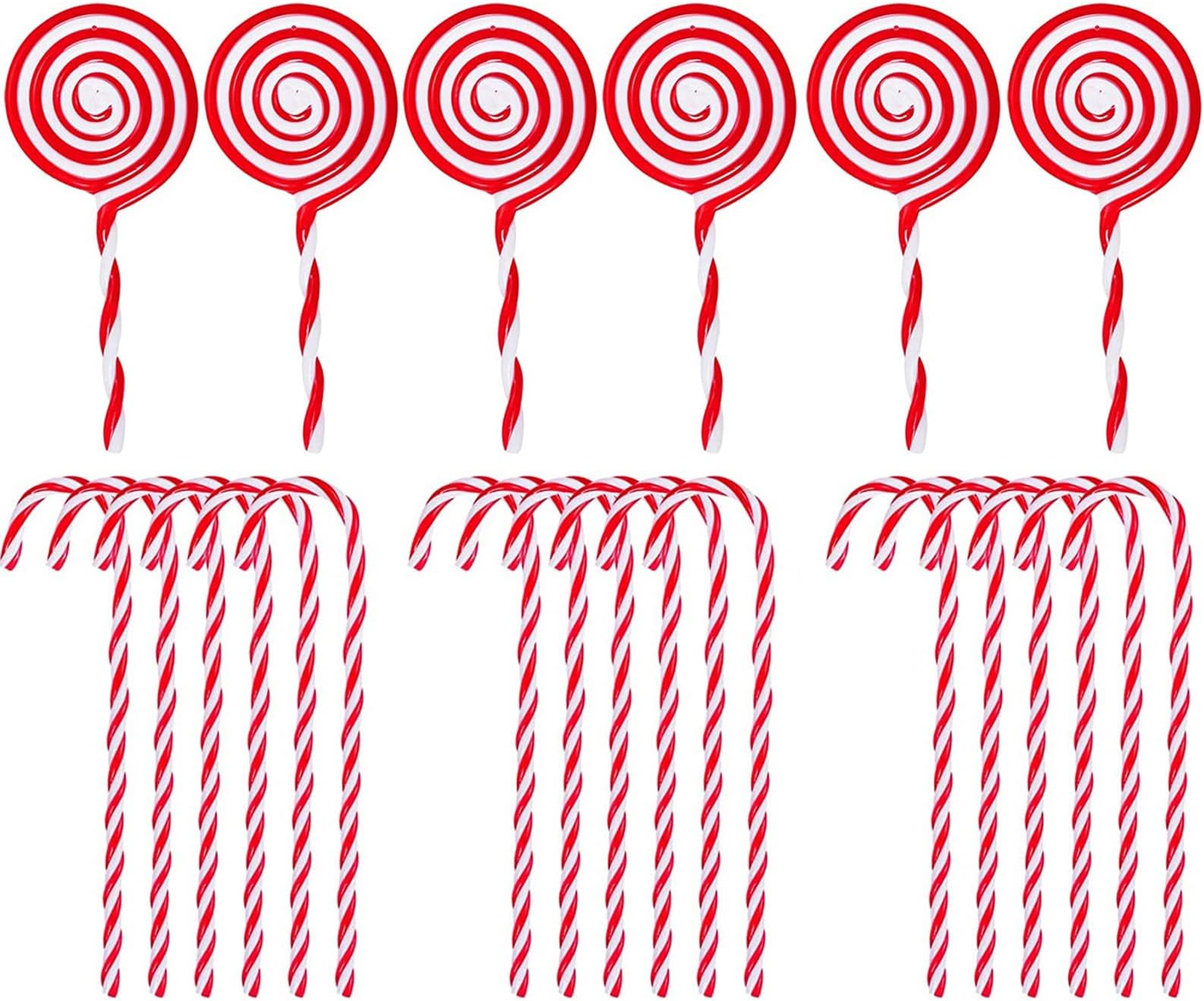 24Pcs Candy Cane Christmas Decorations Christmas Lollipop Ornaments Christmas Tree Lollipop Ornament Set White and Red Christmas Decorations Red and White Candy Cane for Christmas Tree Decorations
