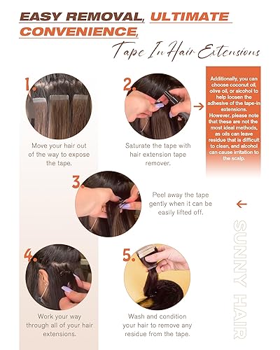 Miniatura 8 de Sunny Hair Extensiones de cabello humano con cinta adhesiva, color marrón, balayage, invisible, color marrón, degradado, rubio caramelo, mezcla de