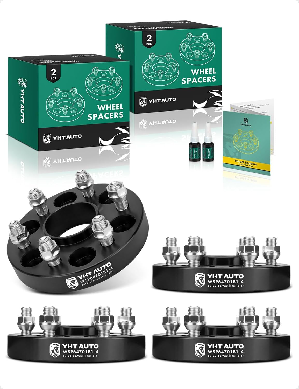 YHTAUTO 6x120mm Hubcentric Wheel Spacers 1 Inch Compatible with Cadillac, Chevrolet, Buick, GMC & Saab Models, SRX, Blazer, Forged Tire Spacers 1 Inch with M14x1.5 Studs 66.9mm Hub Bore 4PCS, Black