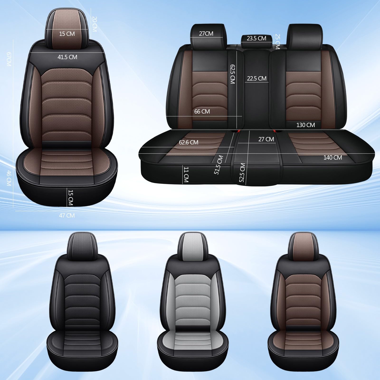 Genérico Funda Asiento Coche para Citroen C3 Aircross 2021-2026, 5 Piezas Piel Sintética, Impermeable y Antidesgaste – Protectores Asiento Coche Delanteros y Traseros, Fáciles de Limpiar