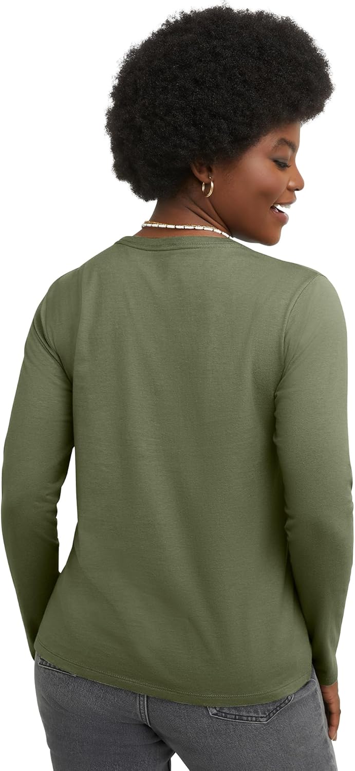 Hanes Womens Originals Long Sleeve Cotton T-Shirt, Lightweight Crewneck Tee, Modern Fit - Image 2