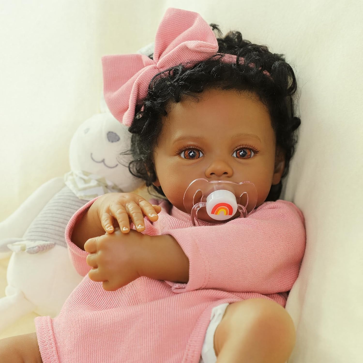 WOOROY Reborn Baby Doll Black Girl, 18 Inch Realistic African American Newborn Real Life Baby Doll, Handmade Realistic Vinyl Lifelike Baby Doll with Clothes for Kids and Collectors