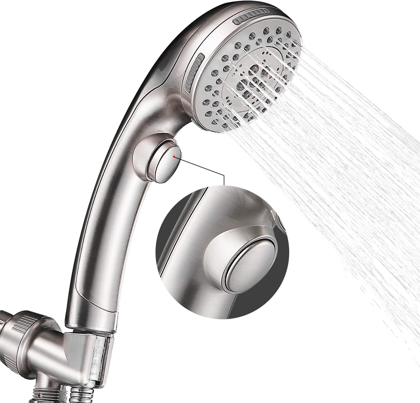 DOILIESEShower Head, High Pressure 6 Setting Shower Head Hand-Held with ON/OFF Switch and Spa Spray Mode - Shower Heads with Handheld Spray High Pressure - Brushed Nickel