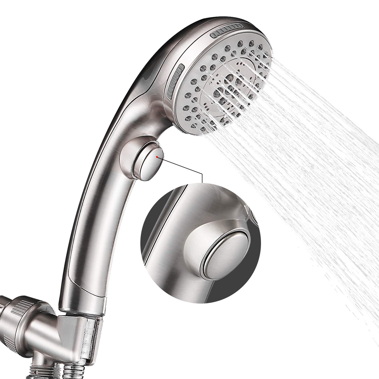 DOILIESEShower Head, High Pressure 6 Setting Shower Head Hand-Held with ON/OFF Switch and Spa Spray Mode - Shower Heads with Handheld Spray High Pressure - Brushed Nickel