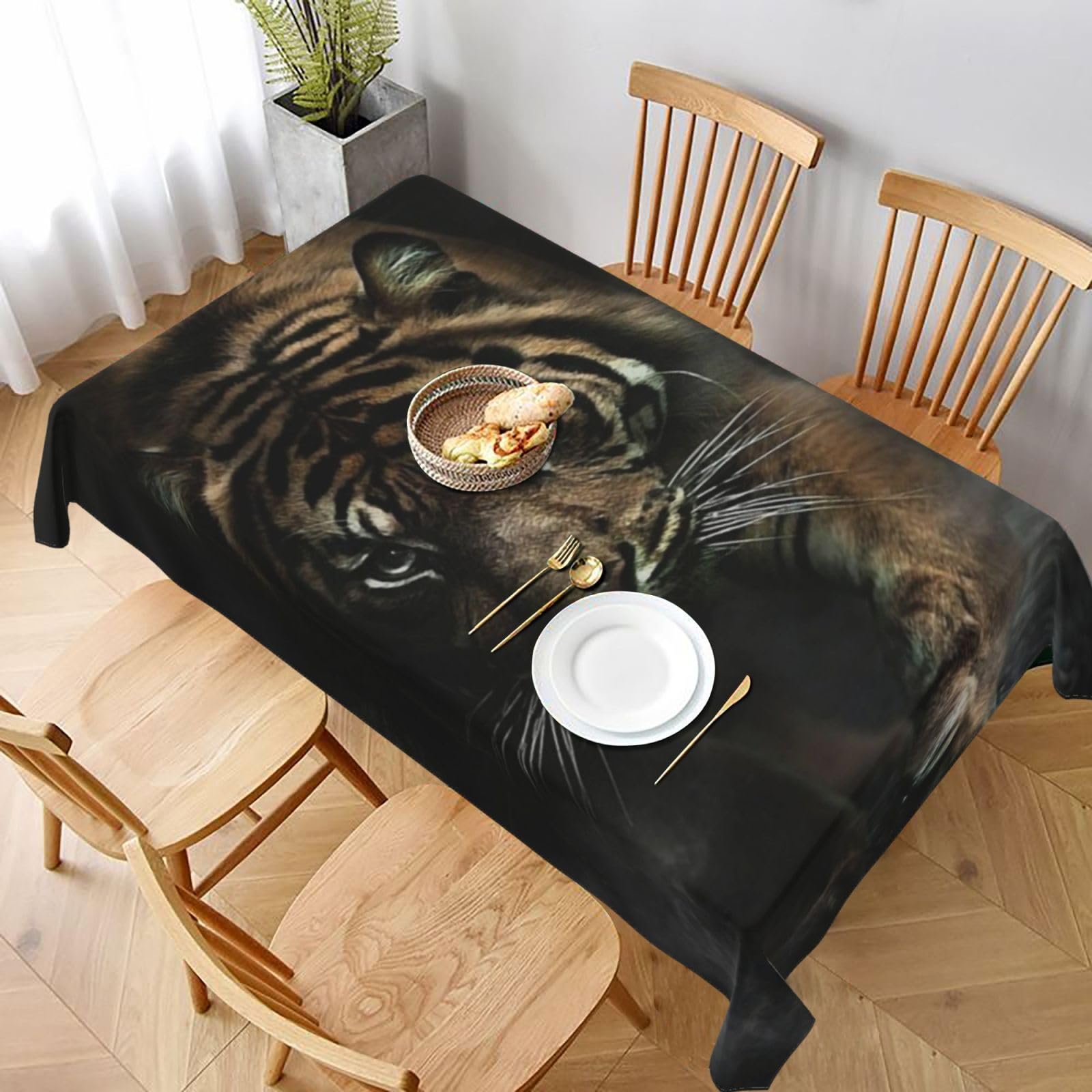 BNVSADC Wild Animals Tiger Printed Rectangle Tablecloth 228x152 CM, Water Resistant Polyester Table Cloth Decorative Fabric Table Covers for Kitchen Dining Table Parties Camping