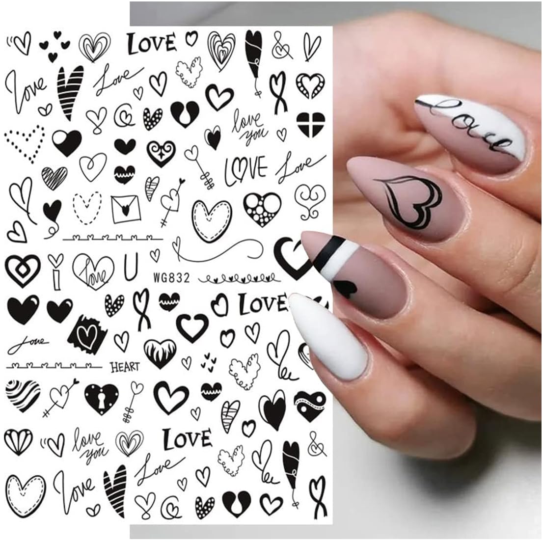 6 Blatt Nagelsticker Set Mit Pinzette - Selbstklebend, Geometrie & Stern Muster