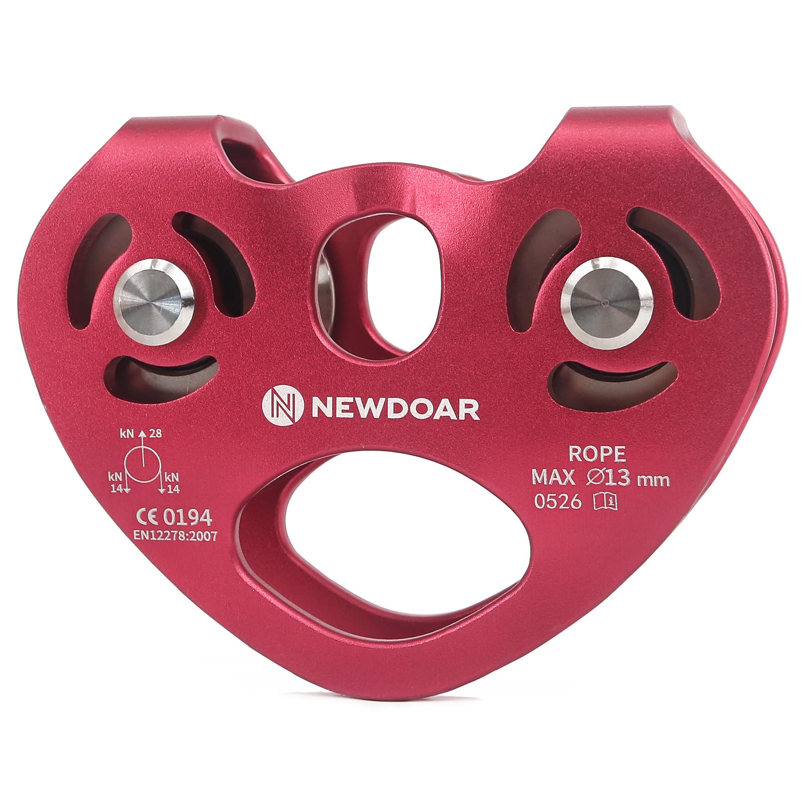 NewDoar 28 KN Tandem Doppelte Geschwindigkeit Seilrolle Herzförmige Seilrolle mit doppelter Seilrolle, Rettungsseilwagen für Seile bis zu 13 mm zum Klettern, Retten, Ziehen, Heben