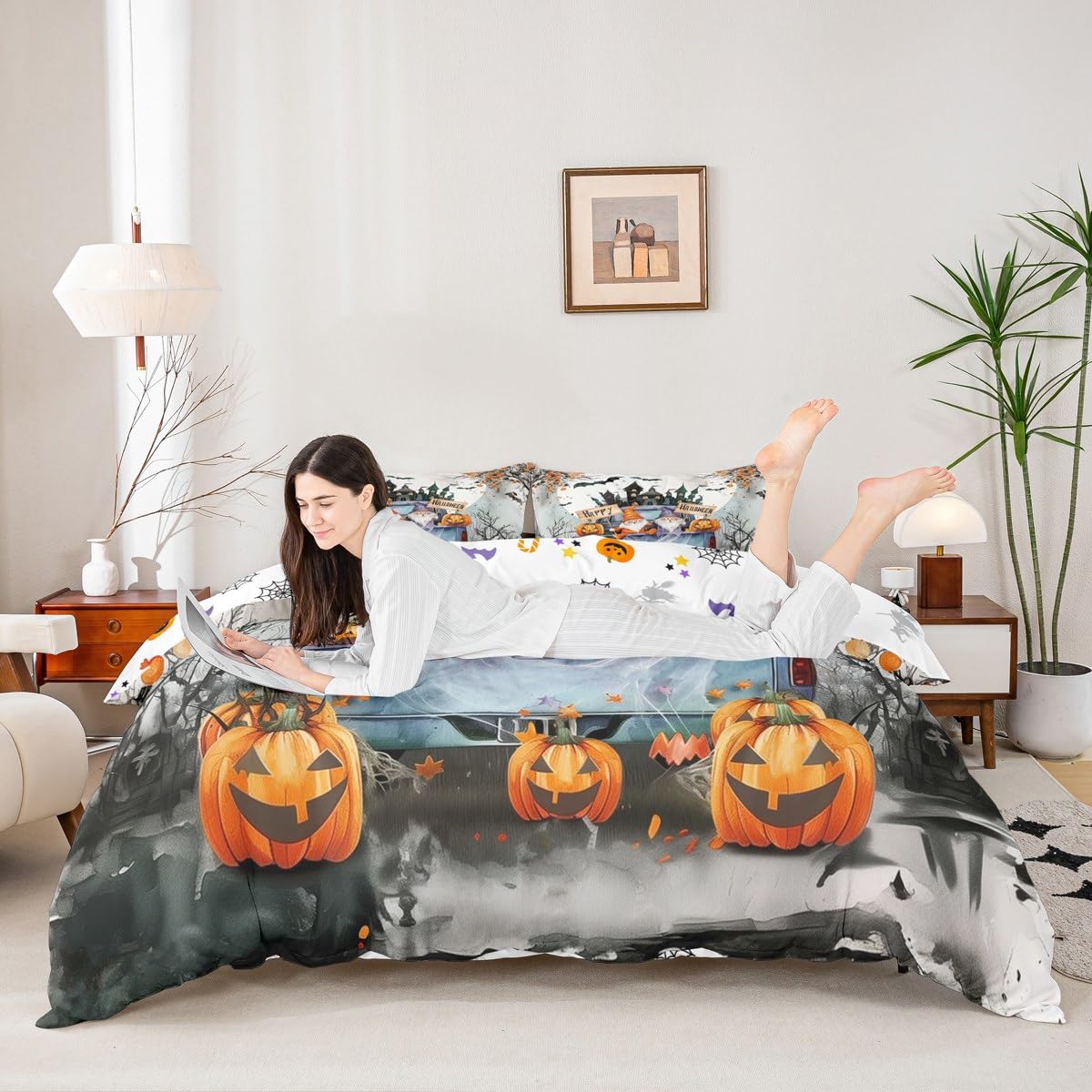 Parure de lit citrouille et château noir pour vos soirées cocooning d'automne