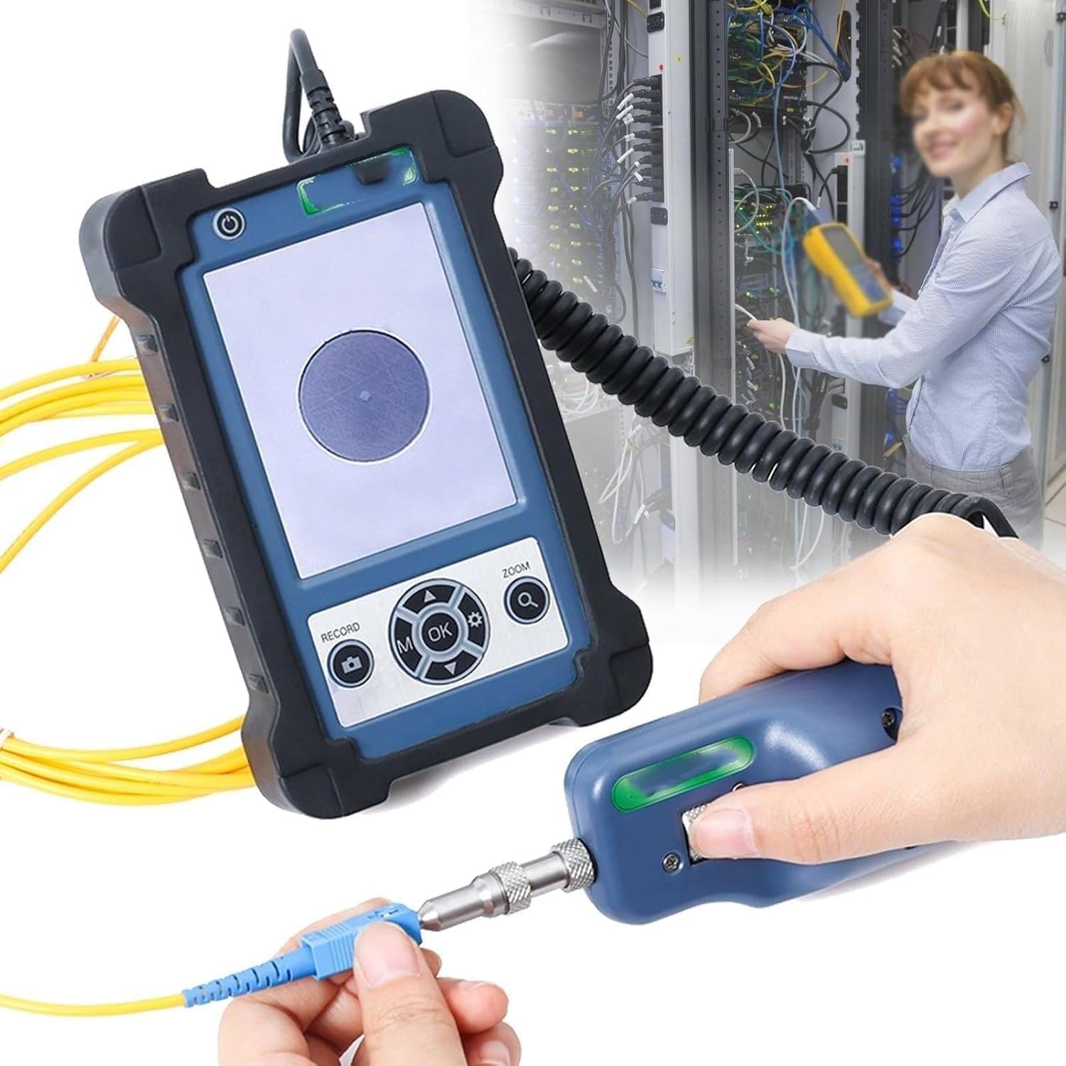 Fiber Optic Inspection Probe, 400X Microscope with 3.5" LCD, Portable Endface Inspector for APC/UPC with 4000mAh Battery