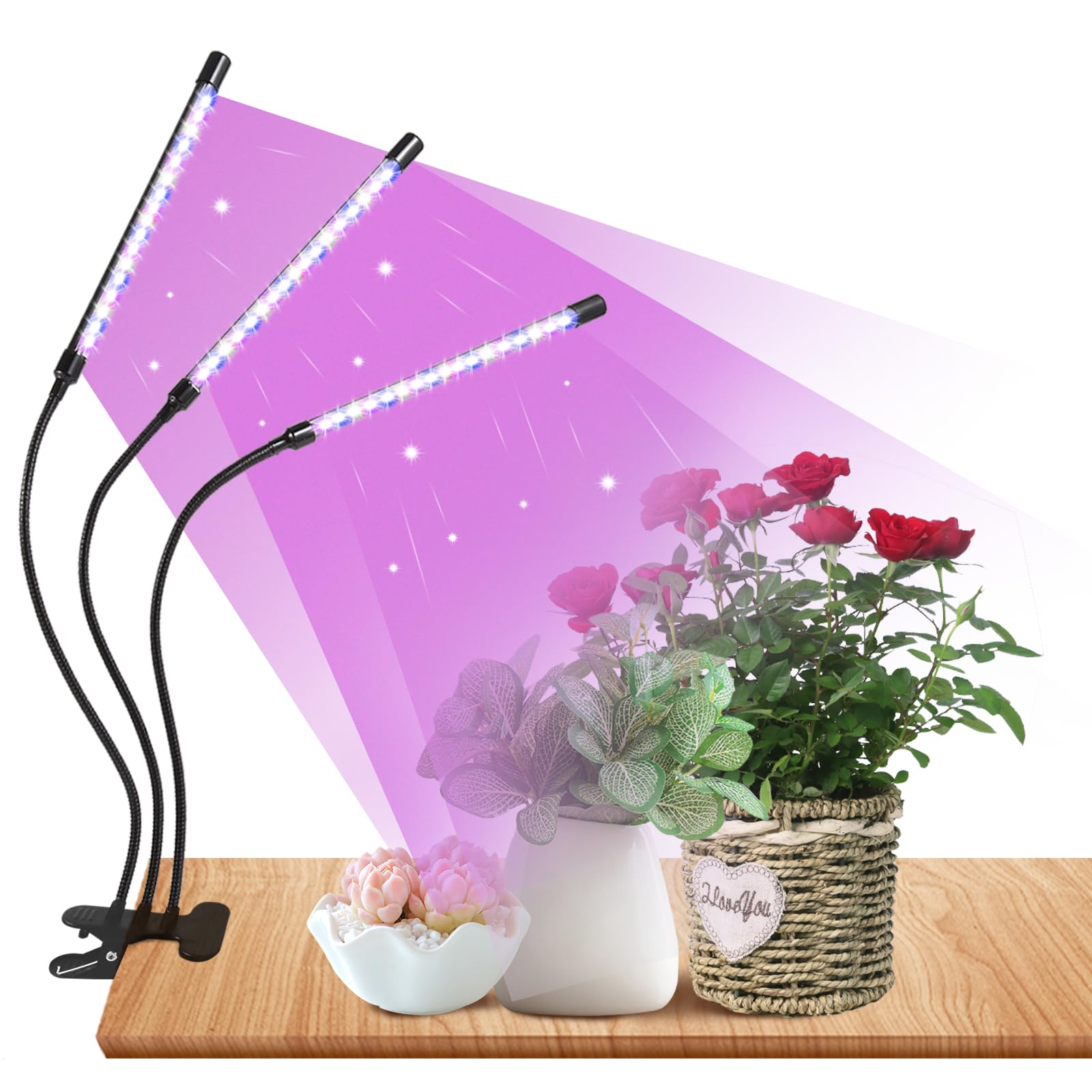 Railee Pflanzenlampe LED Vollspektrum Grow Lampe Pflanzenleuchte Pflanzenlicht Pflanzen LED Wachstumslampe für Pflanzen mit Zeitschaltuhr 3 Farbmodi 10 Lichtstärken 3 Köpfe