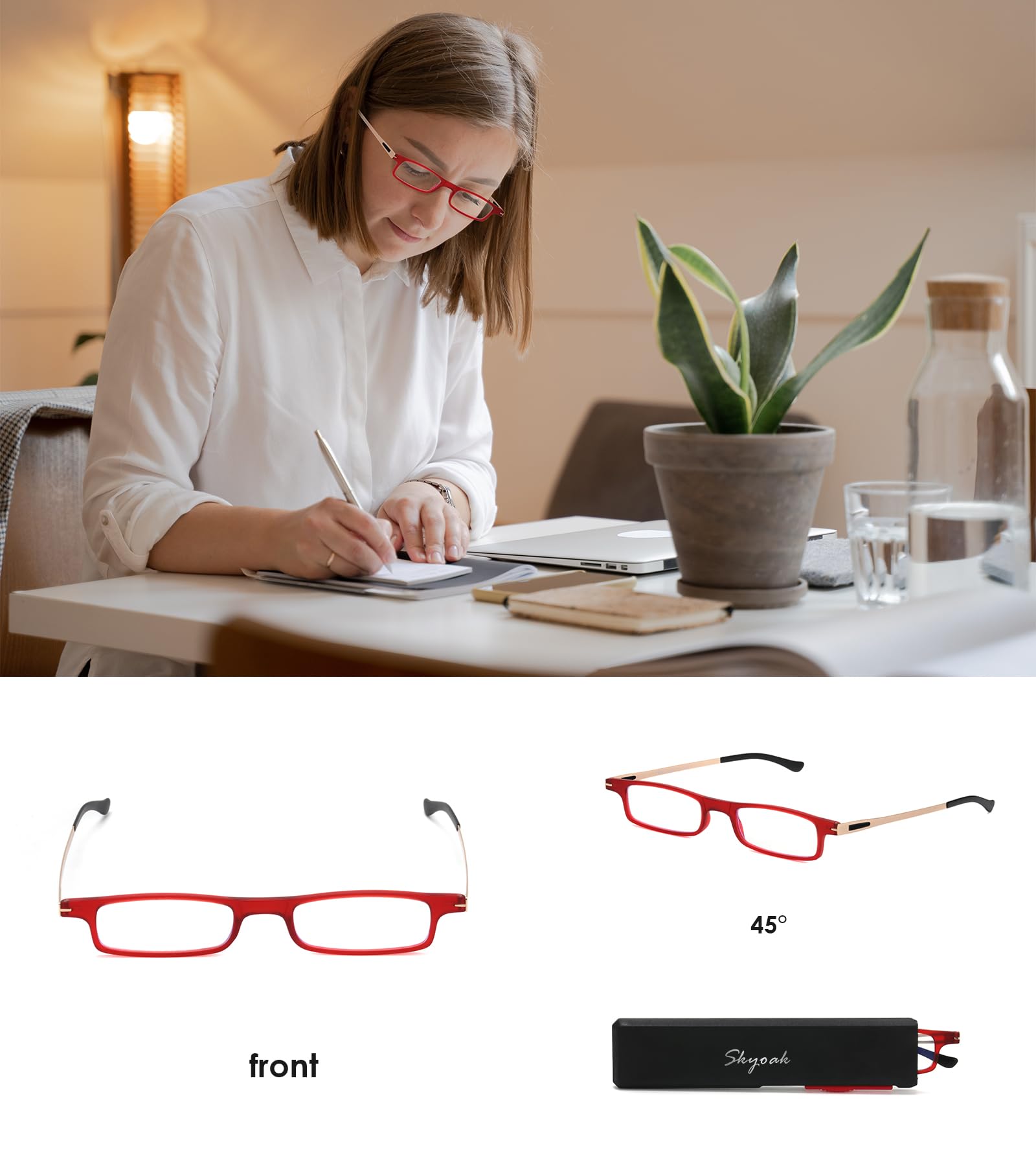 SKYOAK Ultradünne und leichte faltbare Lesebrille für Damen und Herren, TR90, Computerlesebrille, tragbar, elastisch, dünn, flach
