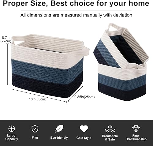 Miniatura 3 de OIAHOMY Cesta de almacenamiento, cestas tejidas para almacenamiento, cesta de cuerda de algodón para juguetes, cestas de toalla para baño, paquete
