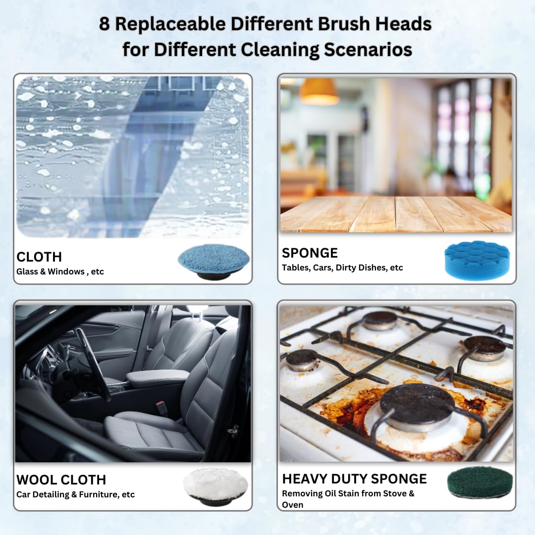 Limpiador eléctrico giratorio, cepillo de limpieza inalámbrico con 8 cabezales de cepillo reemplazables para bañera, baldosas de piso, baño, cocina, limpiador eléctrico de doble velocidad, mango 5