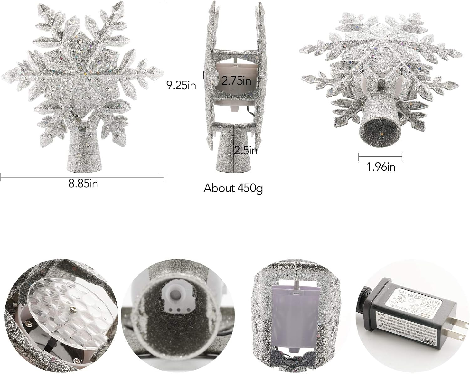Christmas Tree Topper Christmas Decorations Lighted Tree Star Topper Snowflake Projector Built-in LED Lamp Beads Self Rotation Hollow Carved Design Christmas Tree Snowflake Decorations for Home Party