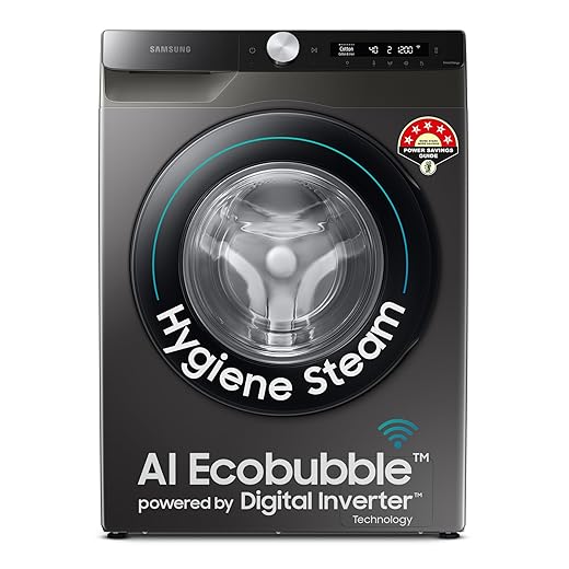 Samsung 8 kg, 5 star, AI Control, AI Eco Bubble, Wi-Fi, Digital Inverter, Motor, Fully-Automatic Front Load Washing Machine (WW80T504DAX1TL, Hygiene Steam, Inox)