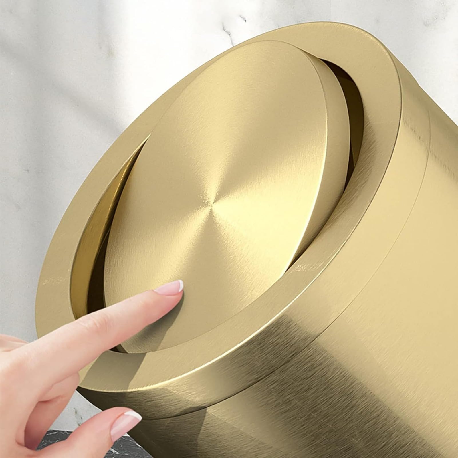 Papelera metálica dorada, 9 L, con tapa giratoria, cuarto de baño, oficina, cocina, 20 x 31 cm