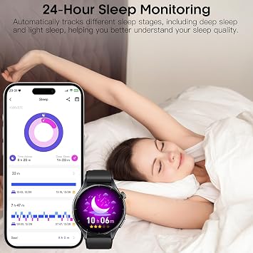 Smart Watch for Men Women with Real-Time Monitoring of Heart Rate Blood Pressure Sleep, 1.56” AMOLED Display, Answer/Make Calls, Always-On Display, Bright Flashlight