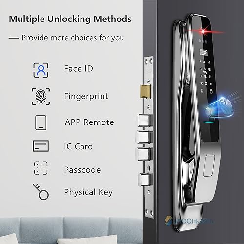 Miniatura 2 de Cerradura inteligente de video de reconocimiento facial 3D con cámara, cerradura inteligente de mortaja de entrada sin llave para puerta delantera,