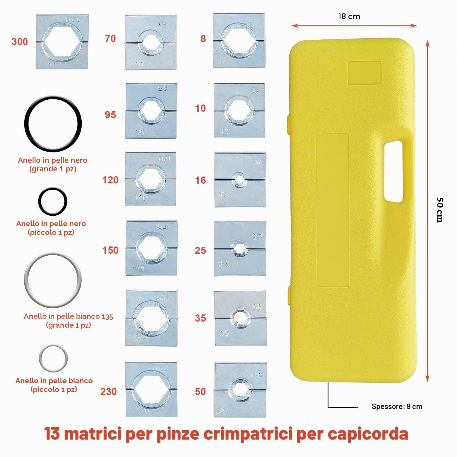 Gueenky 16T Pinza Crimpatrice Idraulica, 8-300 mm² Pinza Idraulica Capicorda Pinza Pressa Crimpatrice Idraulica per Cavi e Terminali Elettrici, con 13 Coppie di Matrici