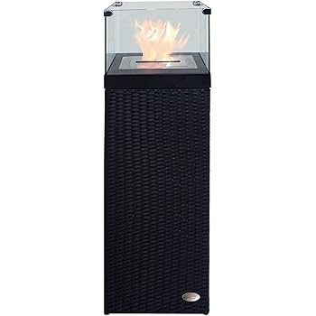 RS Trade Bio Ethanol Garten Kamin Feuersäule aus Polyrattan mit Alu